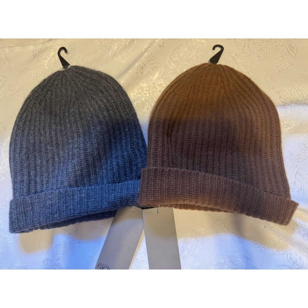 Nordstrom 2 PC Brown Kona & Heather Gray Knit Beanie Hat Unisex OS NWT